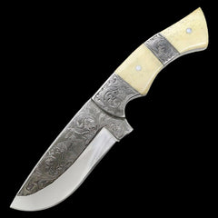 Custom Hand Engraved Tracker D2 Steel Knife - Horn Handle