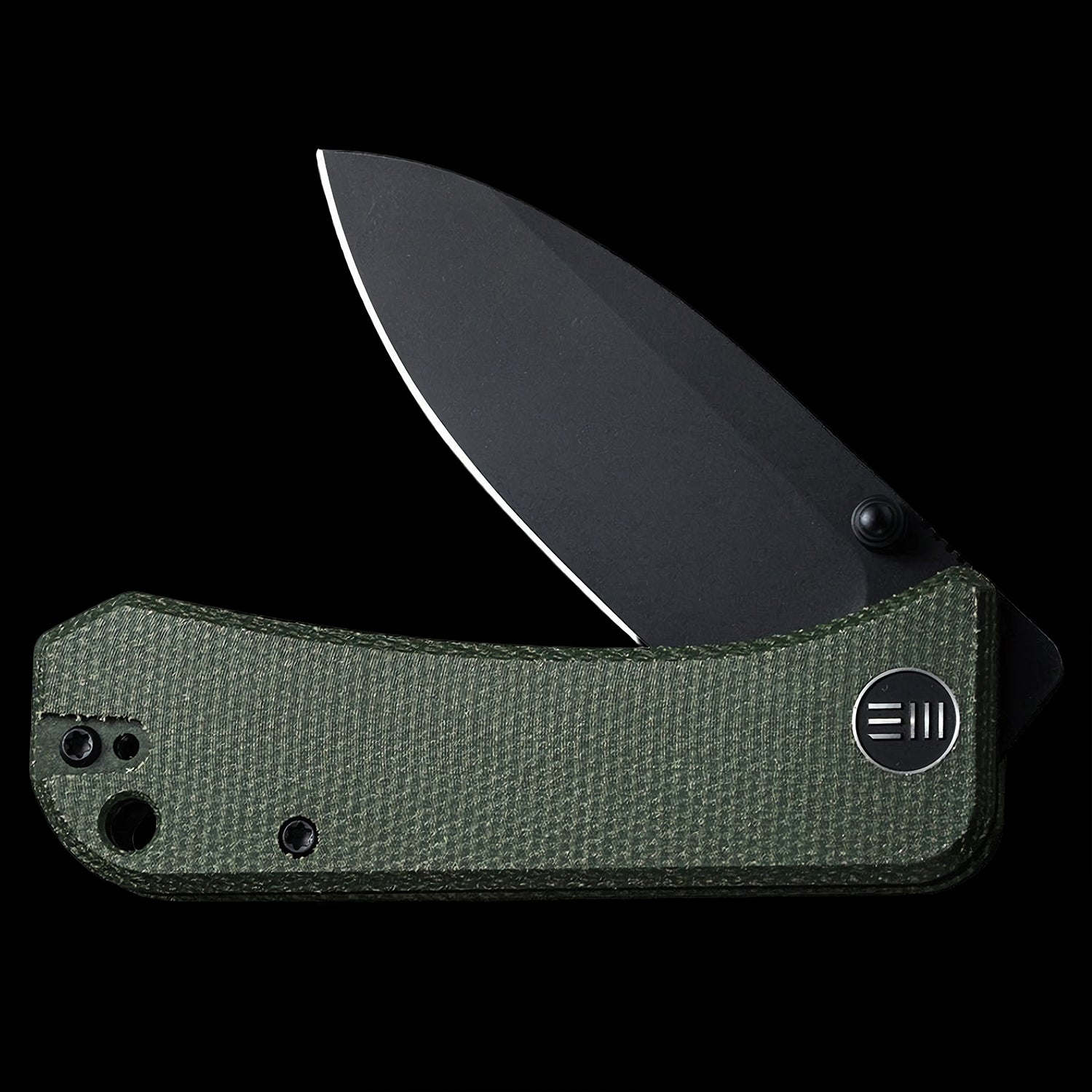 WE Knife Banter S35VN Black Stonewashed Pocket Knife - Green Micarta Handle