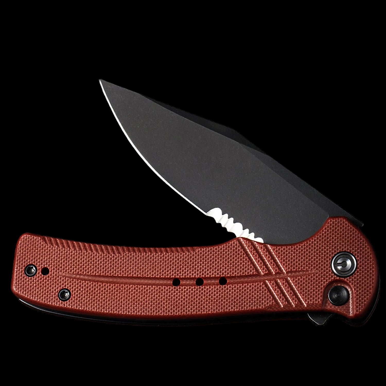 CIVIVI Cogent Black Stonewashed Button Lock Pocket Knife Burgundy G10