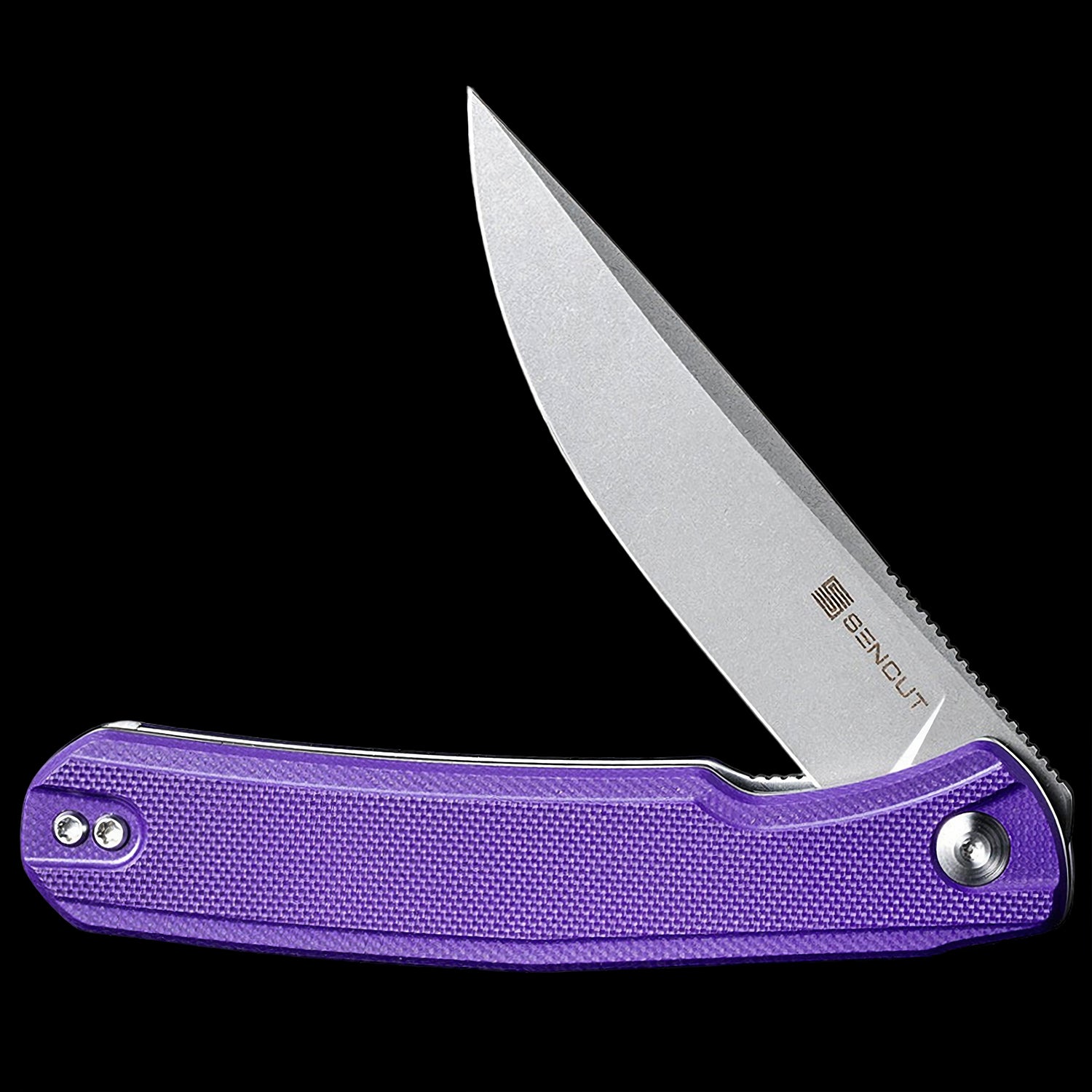 SENCUT Scitus D2 Stonewashed Flipper - Purple G10 Handle