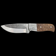 Custom Hand Engraved D2 Steel Hunting Knife Rose Wood Handle