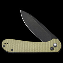 CIVIVI Elementum Black Stonewashed Button Lock Flipper Olive Micarta Handle