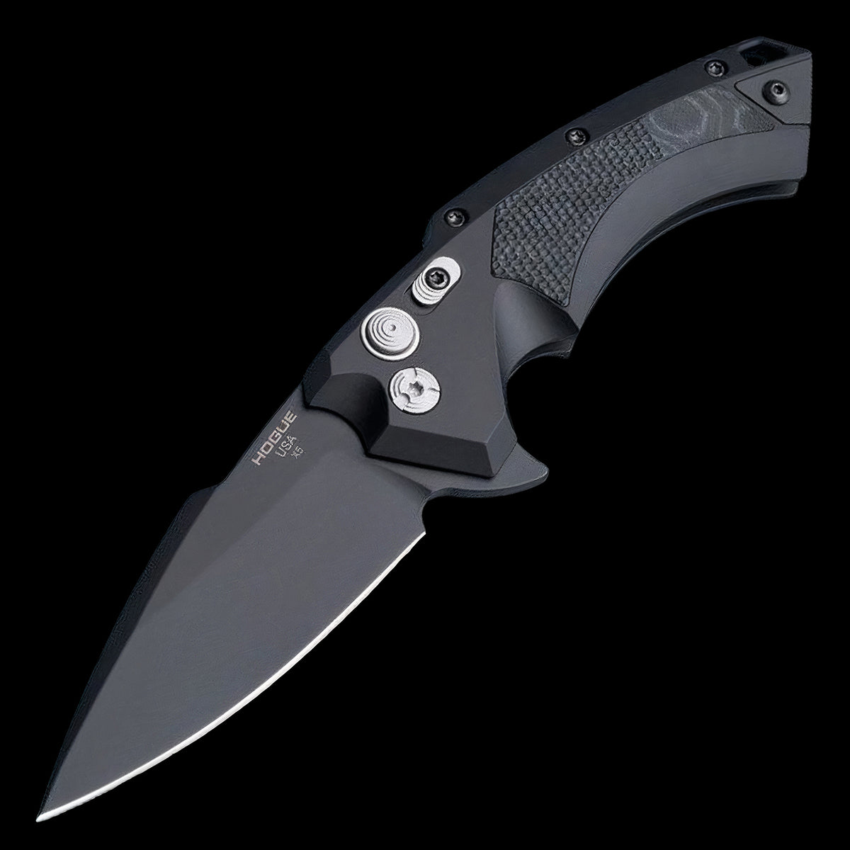 Hogue X5 Flipper Black Cerakote Pocket Knife Black Aluminum Handle