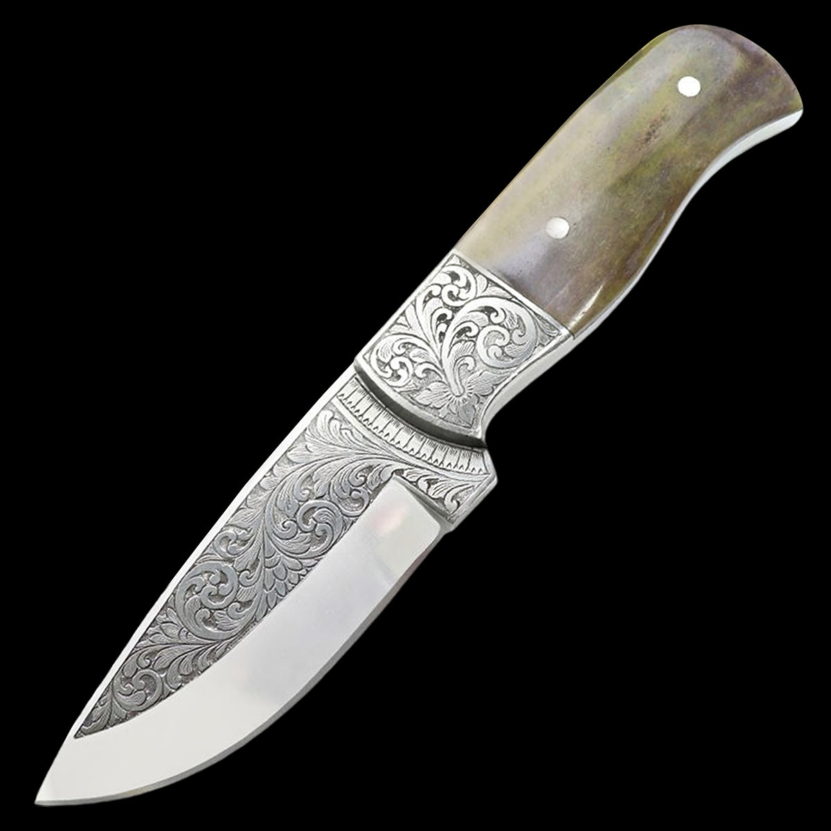 Custom Hand Engraved Tracker D2 Steel Knife - Wood Handle