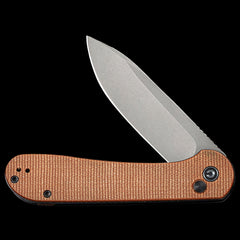 CIVIVI Elementum Gray Stonewashed Button Lock Flipper Brown Micarta Handle