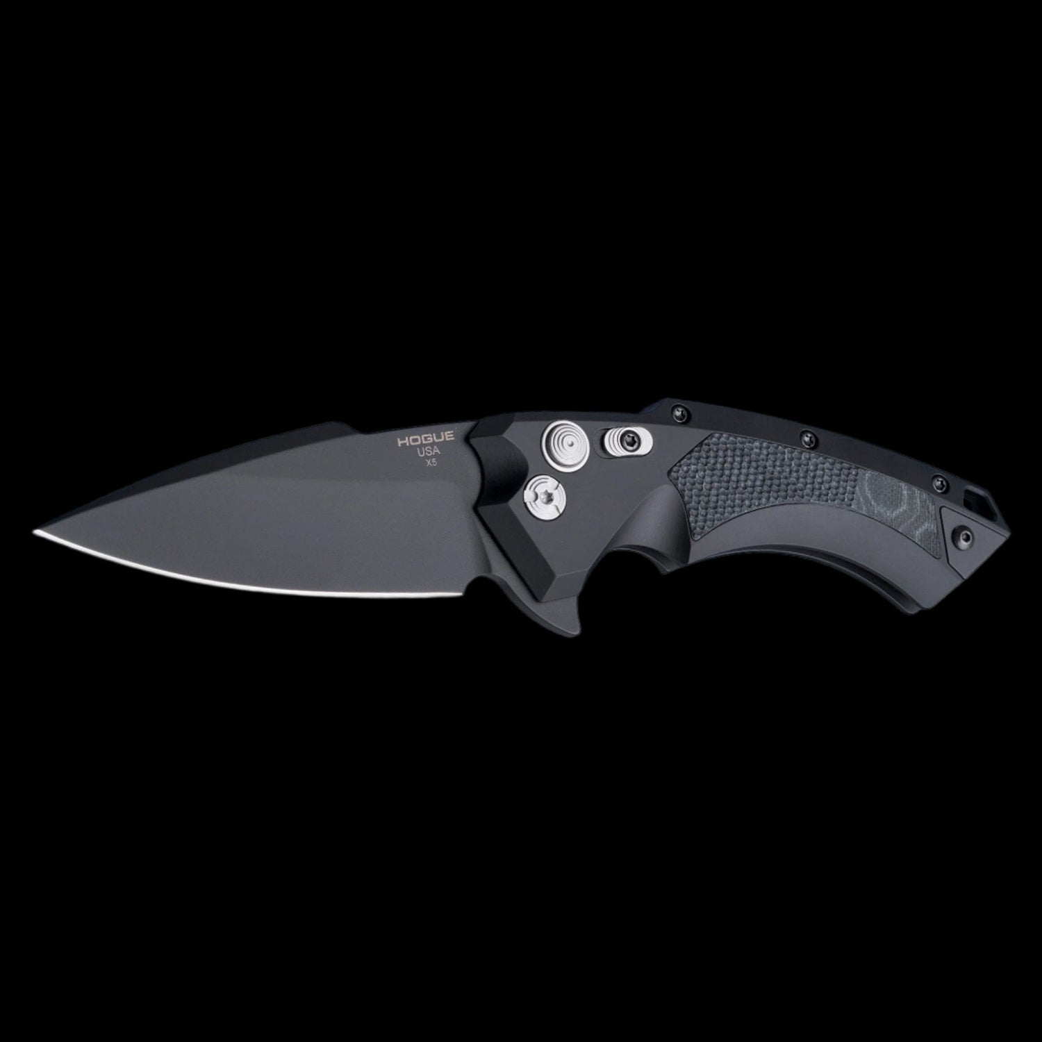 Hogue X5 Flipper CPM 154 Black Cerakote Pocket Knife Black Aluminum Handle