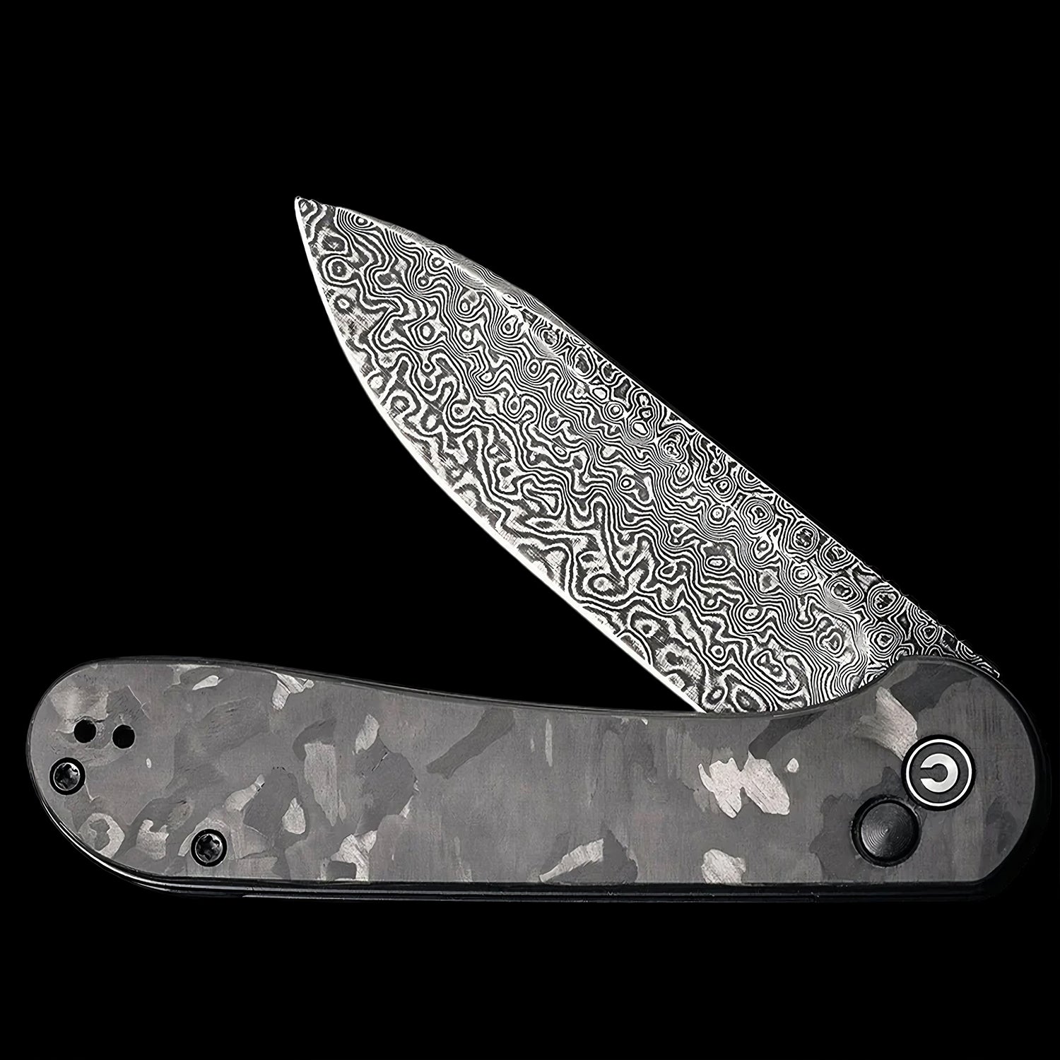 CIVIVI Elementum Damascus Steel Button Lock Pocket Knife Marble Carbon Fiber Handle