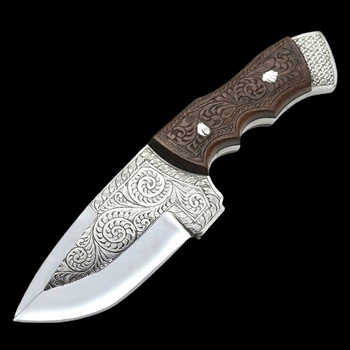 Custom Hand Engraved D2 Steel Knife Wood Handle