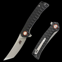 Mack Schmidt Modern Tanto Ball Bearing Pocket Knife Stonewashed Black G10