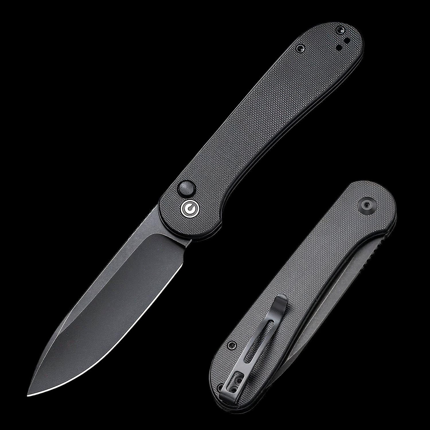 CIVIVI Elementum Black Stonewashed Button Lock Flipper G10 Handle