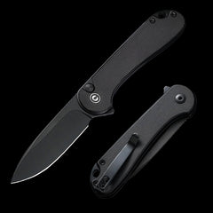 CIVIVI Elementum II Black Stonewashed Button Lock Flipper Knife Black G10 Handle