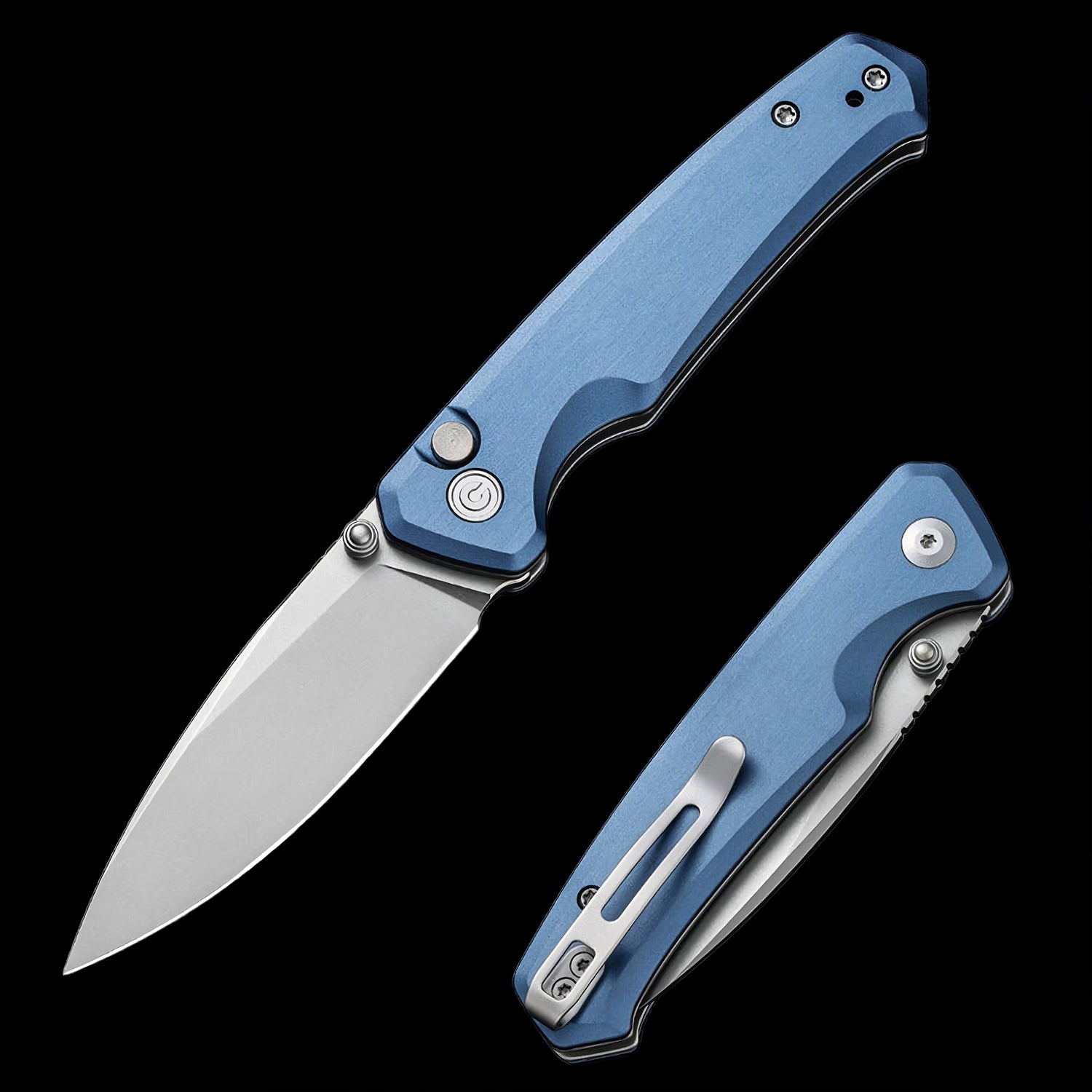 CIVIVI Altus Nitro-V Steel Button Lock Pocket Knife Blue Aluminum