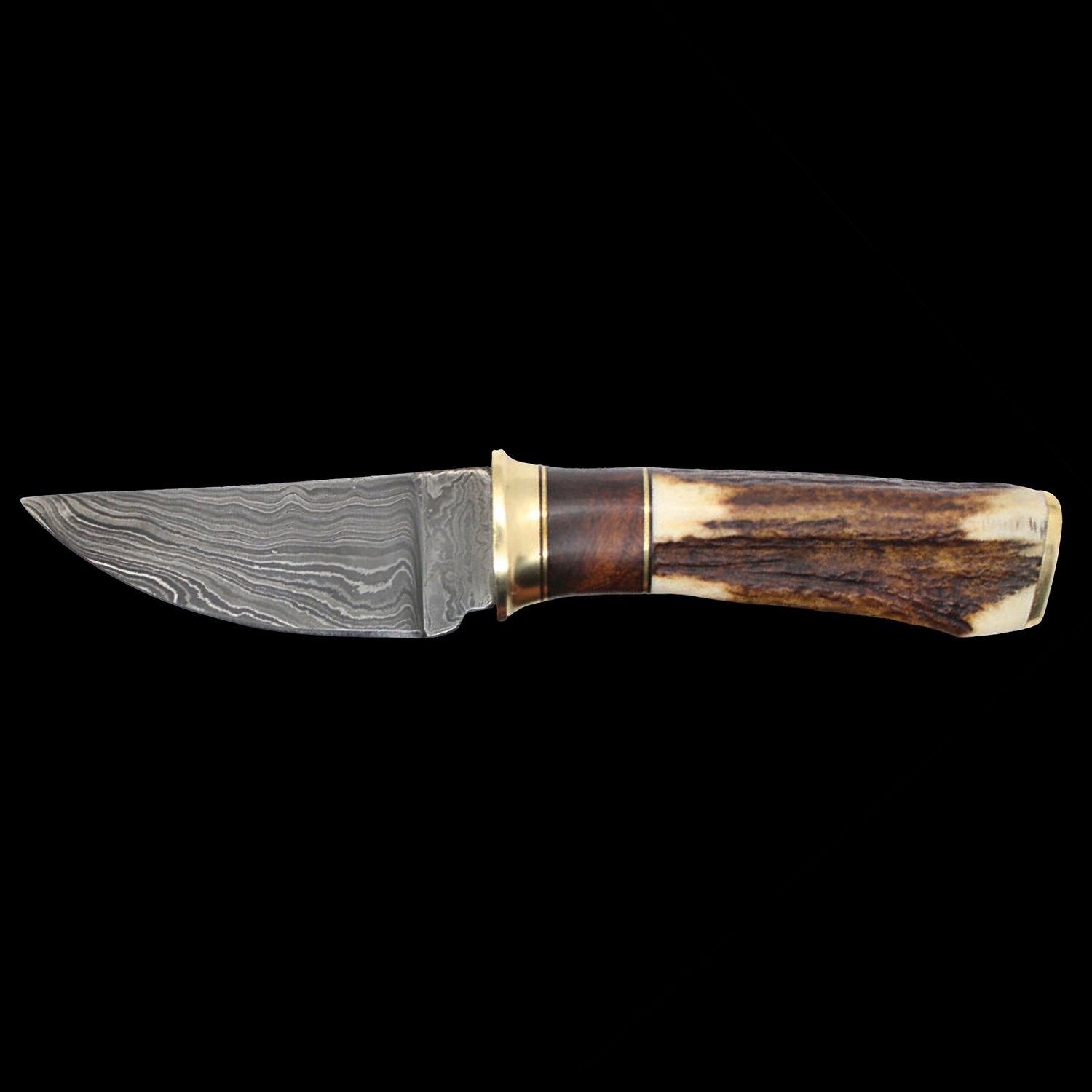 Old Ram Damascus Steel (256-Layer) 7.25" Fixed Blade Hunting Knife Stag Antler Handle