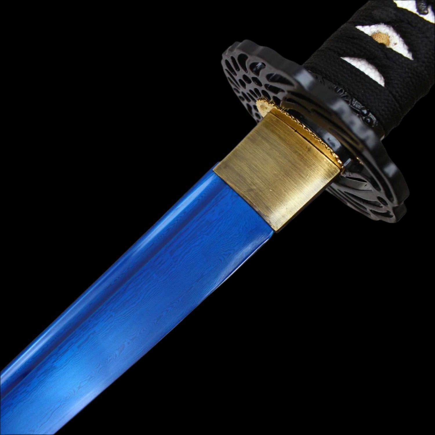 Onikiri Blue Katana Sword 1045 Steel Battle Ready Handmade Damascus Etch