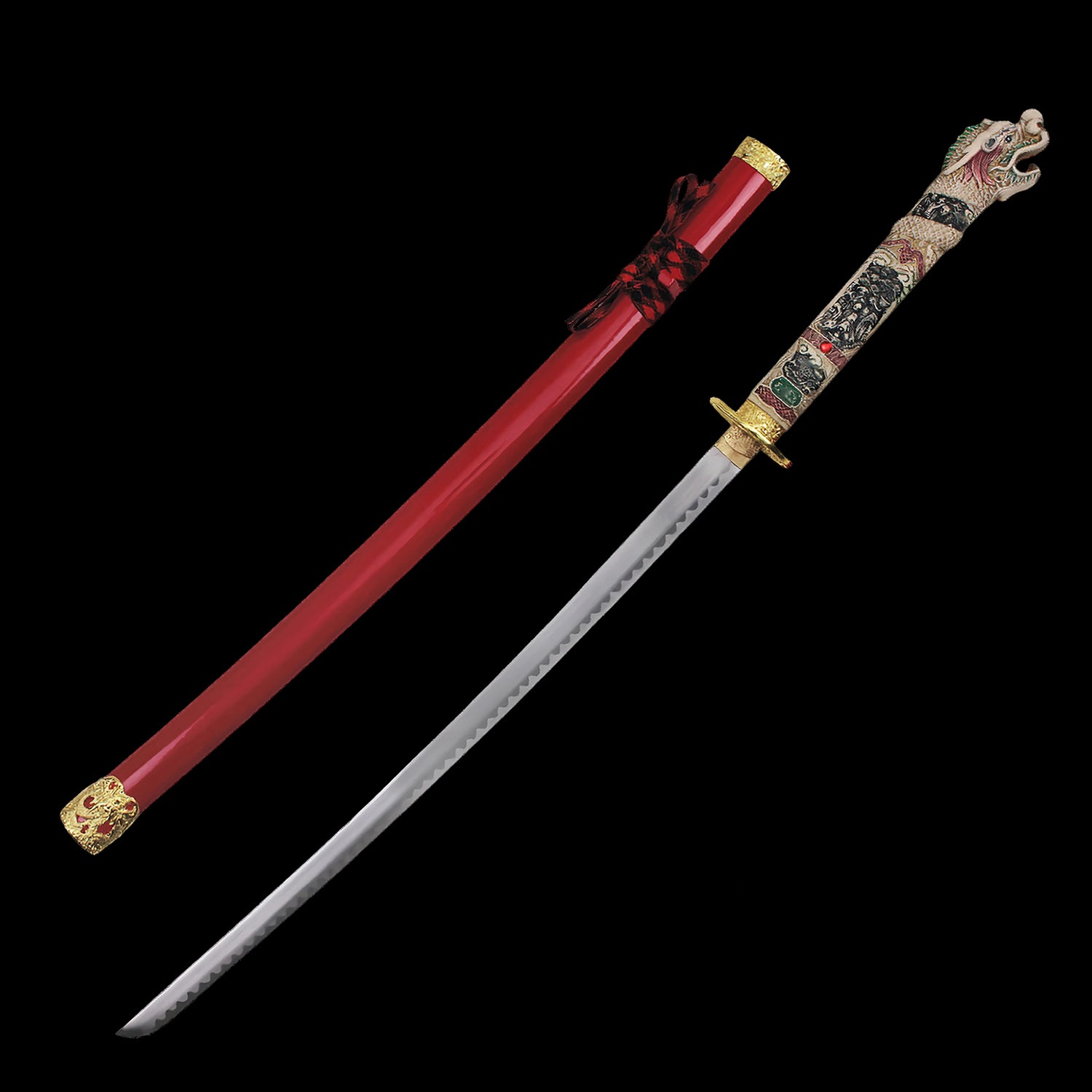 Red Highlander Dragon Collectible Display Katana Sword (dull blade)