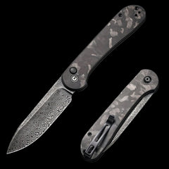 CIVIVI Elementum Damascus Steel Button Lock Pocket Knife Marble Carbon Fiber Handle