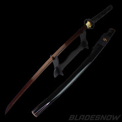 Kawashima Steel Red Damascus Handmade Battle Ready Katana Sword Black R475