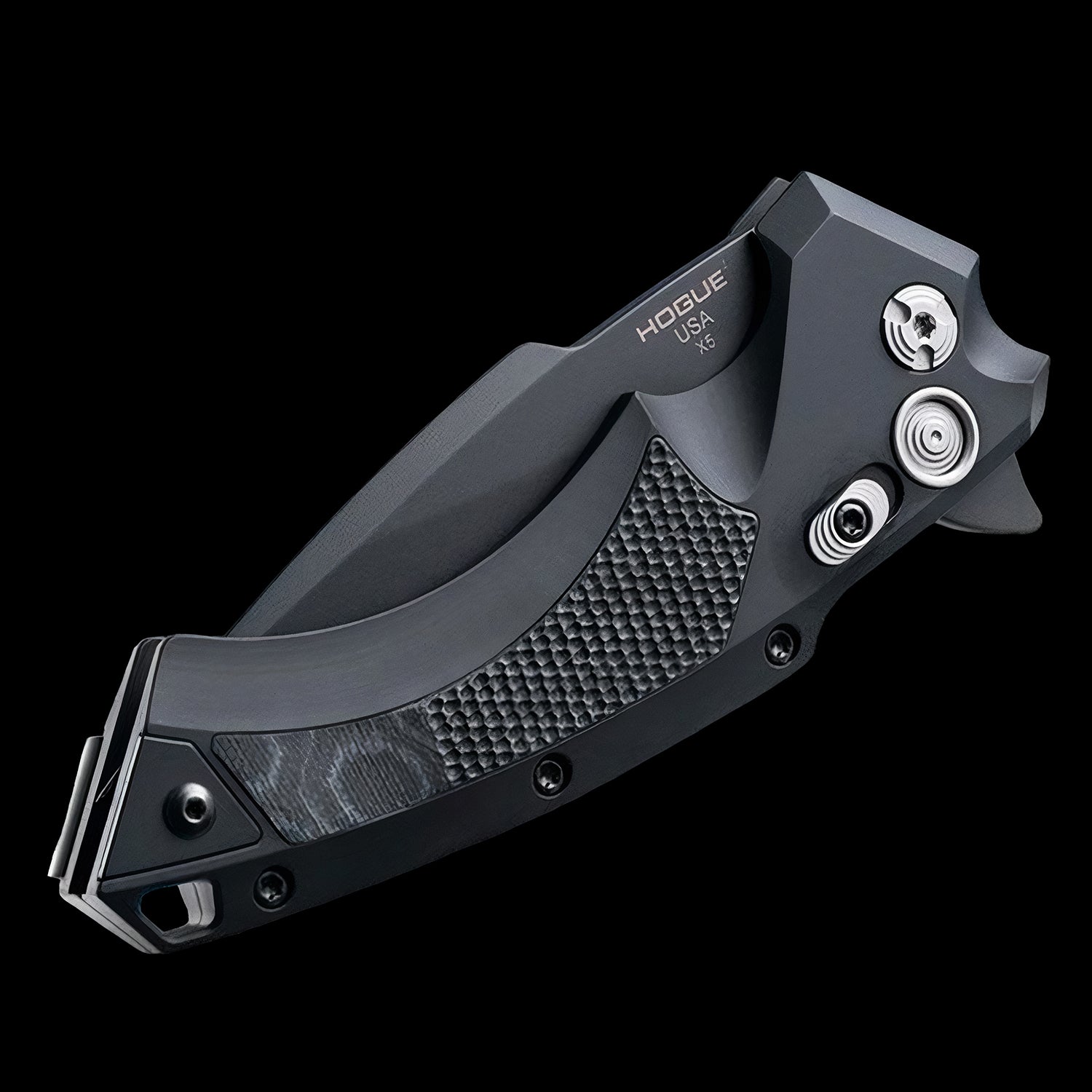 Hogue X5 Flipper Black Cerakote Pocket Knife Black Aluminum Handle