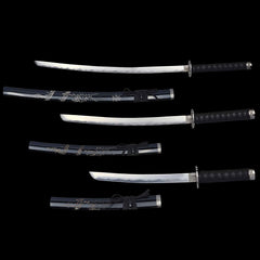 Black Dragon Collectible Display Triple Katana Sword Set with Stand (dull blade)