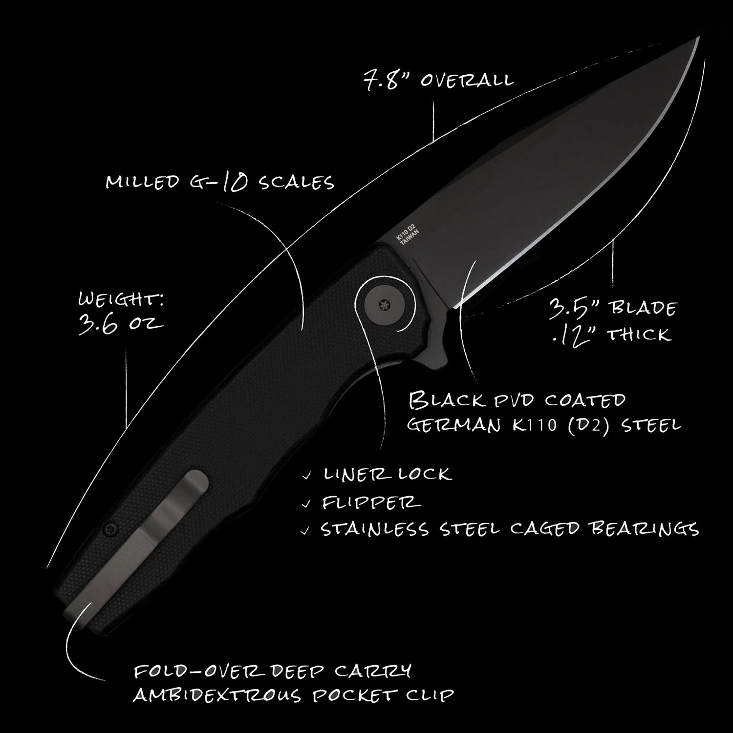 Ocaso Knives Strategy D2 - Black G10 Handle