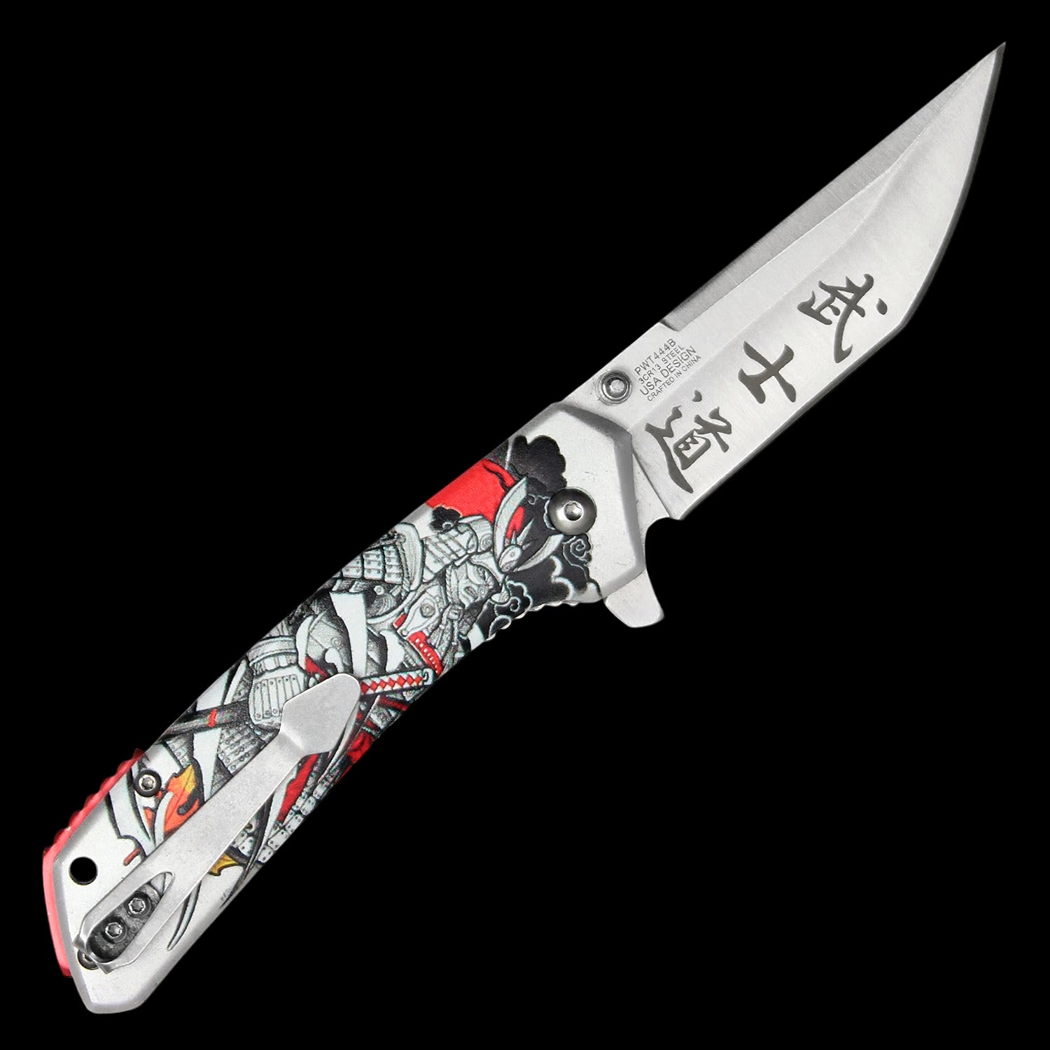 Japanese Samurai Pocket Knife Spring Assisted Knife Red/White