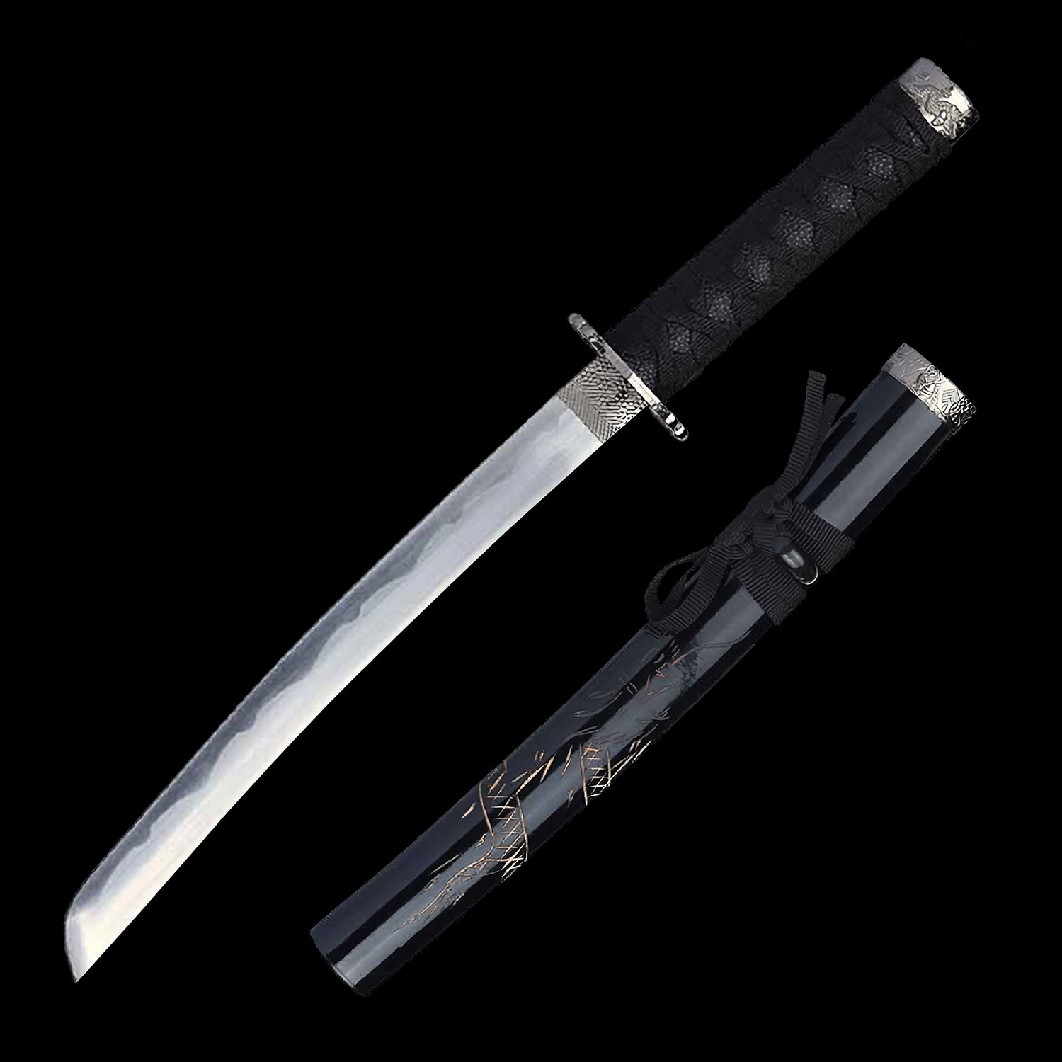 Black Dragon Collectible Display Triple Katana Sword Set with Stand (dull blade)