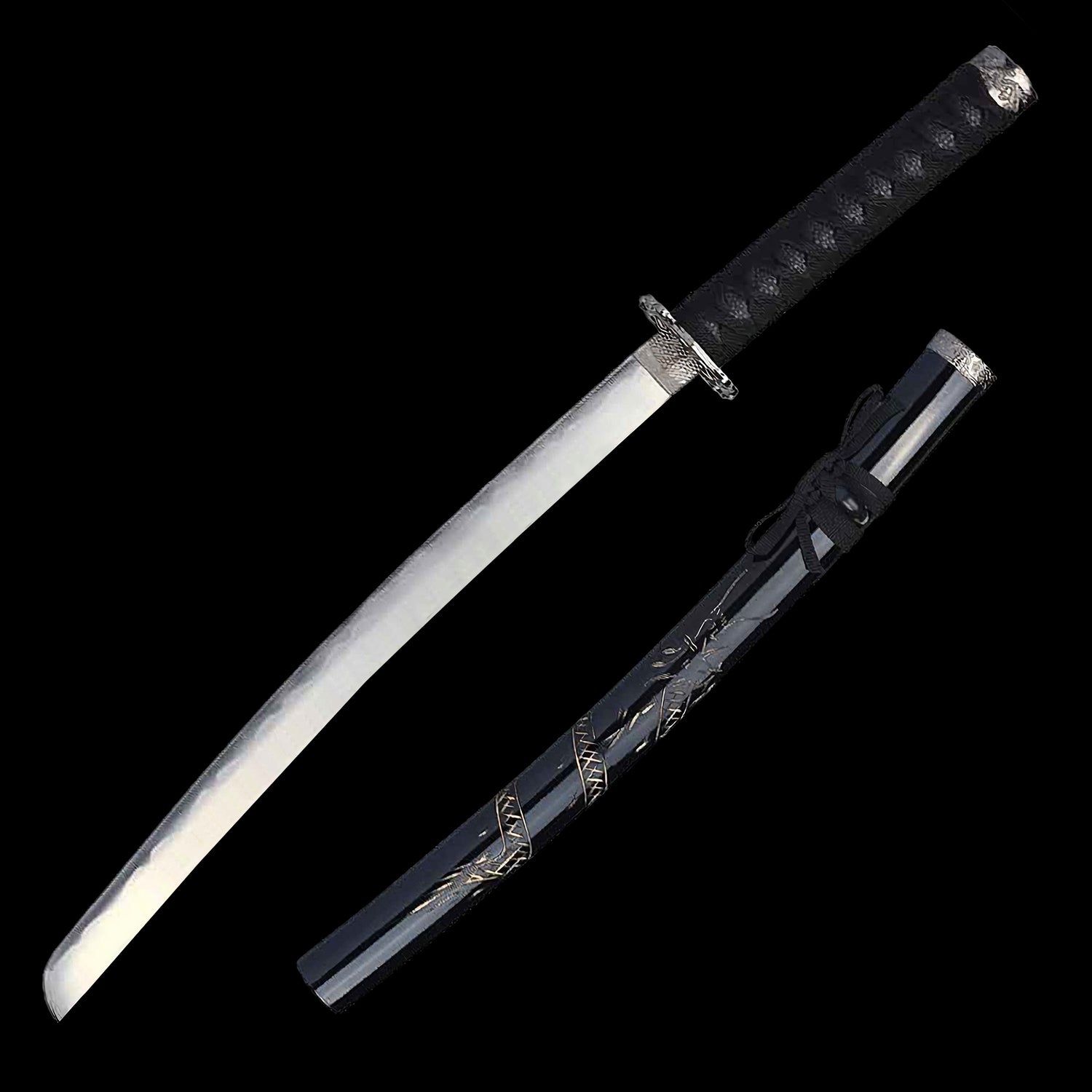 Black Dragon Collectible Display Triple Katana Sword Set with Stand (dull blade)