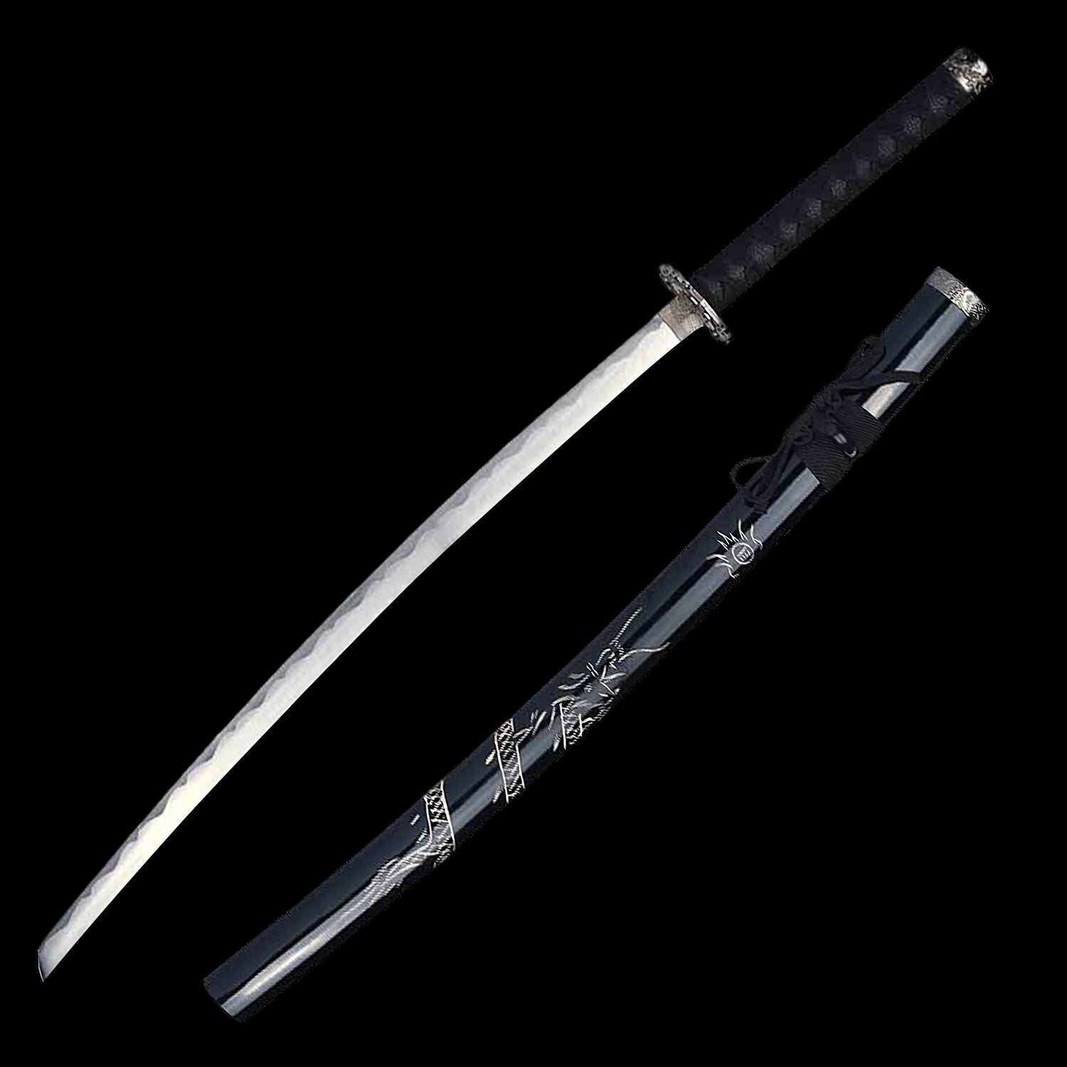 Black Dragon Collectible Display Triple Katana Sword Set with Stand (dull blade)