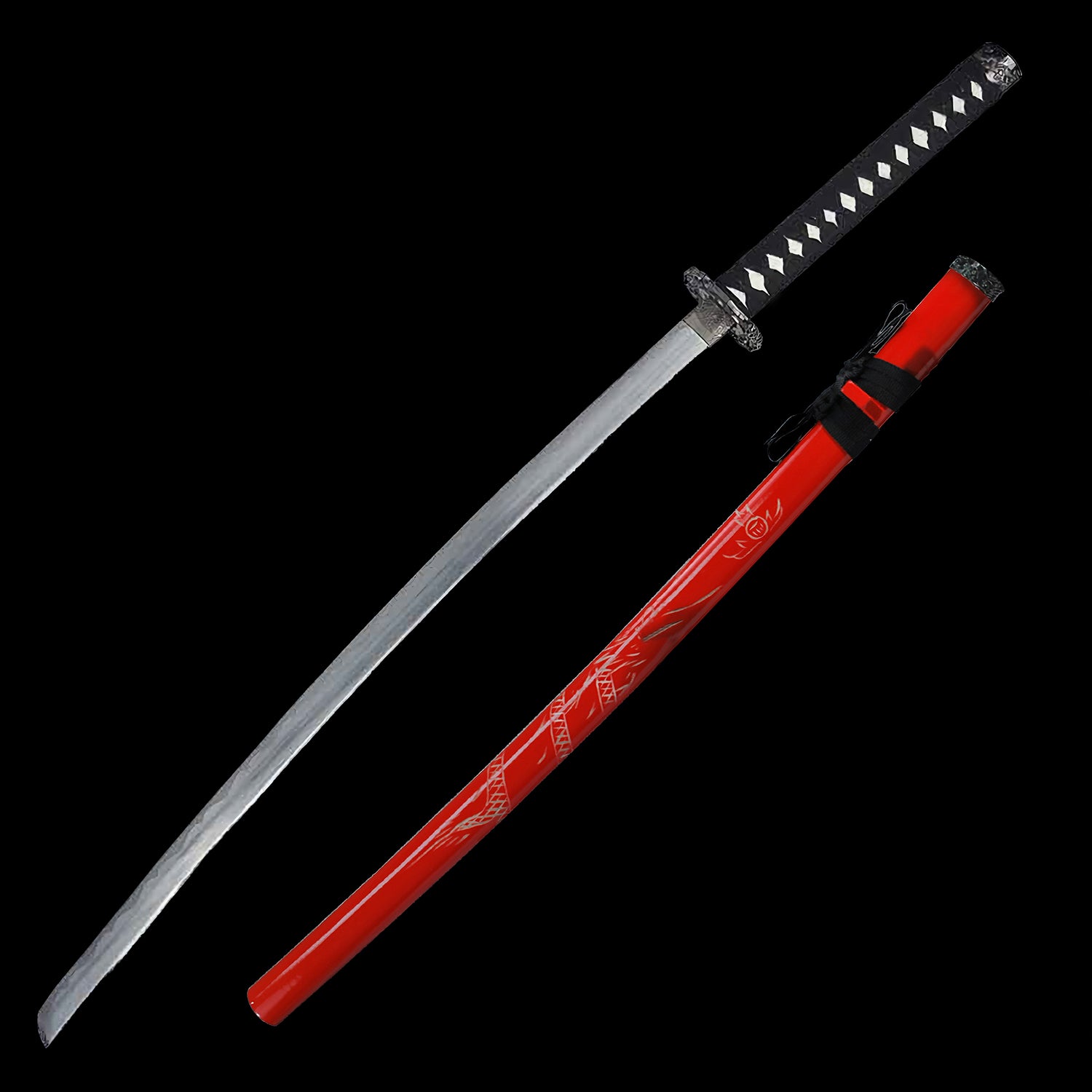 Red Dragon Collectible Display Triple Katana Sword Set with Stand (dull blade)