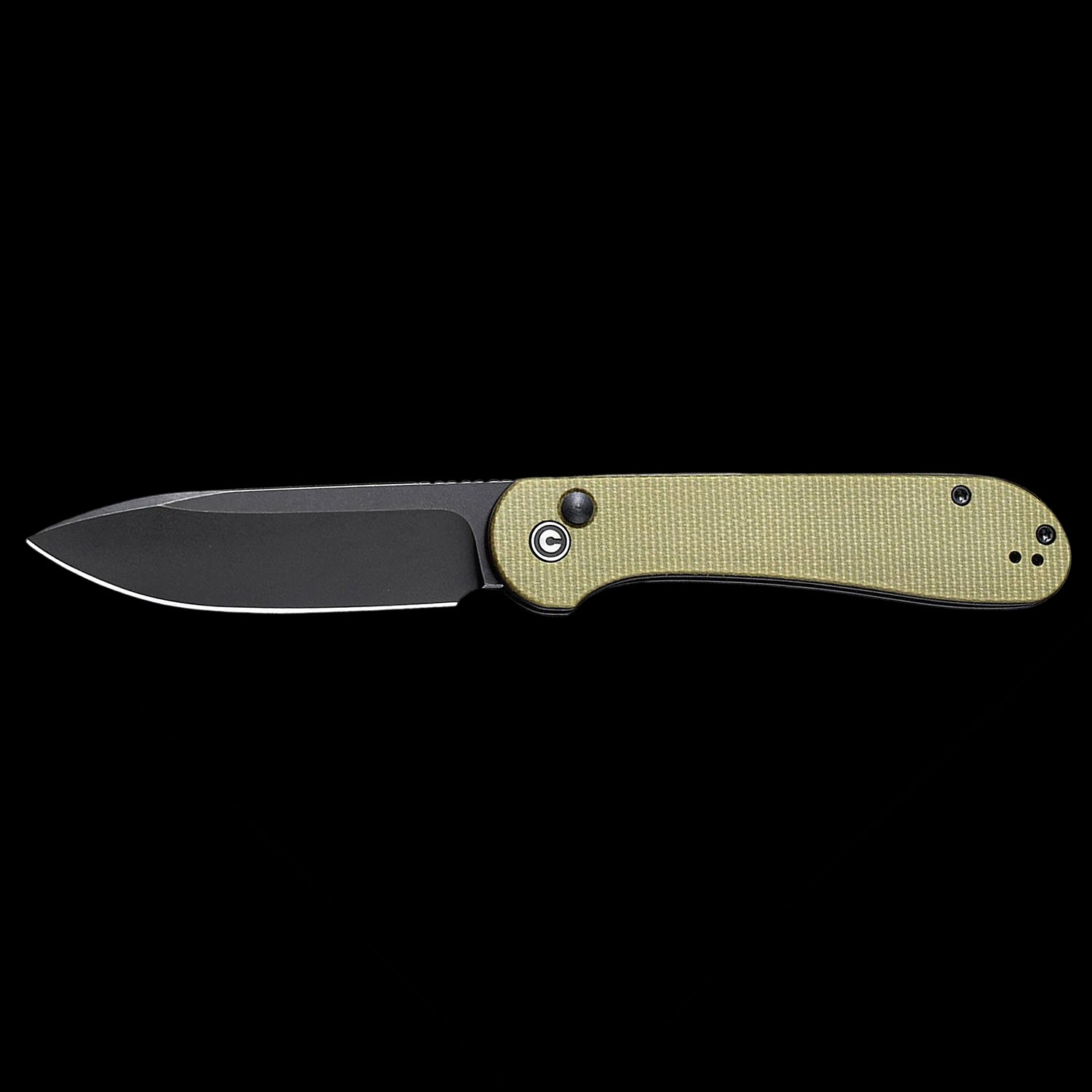 CIVIVI Elementum Black Stonewashed Button Lock Flipper Olive Micarta Handle