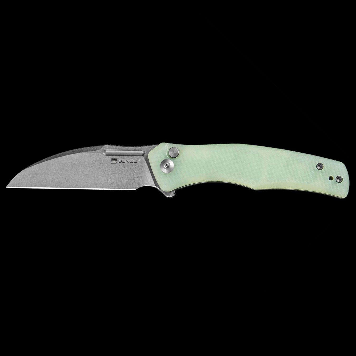 SENCUT Watauga D2 Stonewashed Button Lock Flipper - G10 Handle