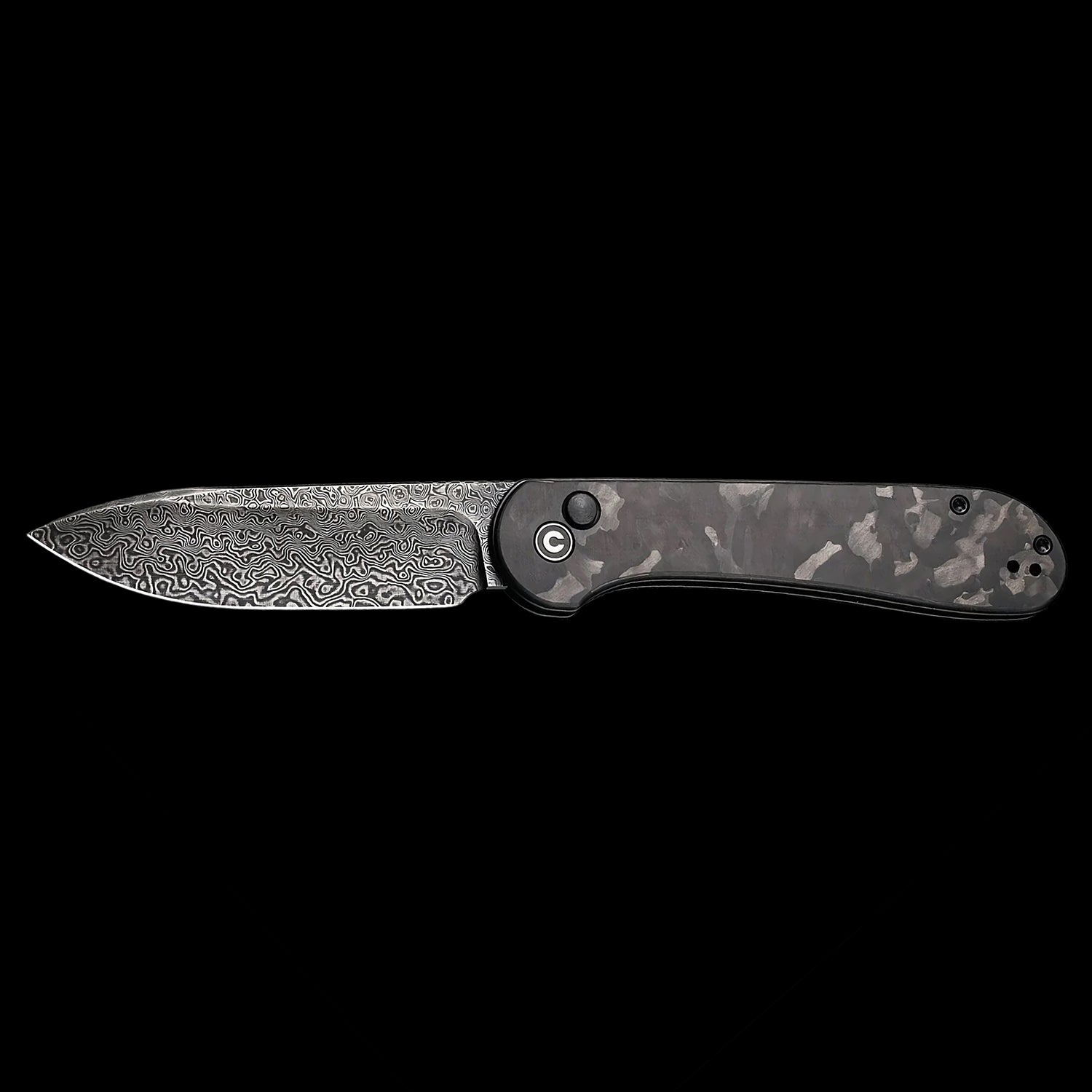 CIVIVI Elementum Damascus Steel Button Lock Pocket Knife Marble Carbon Fiber Handle