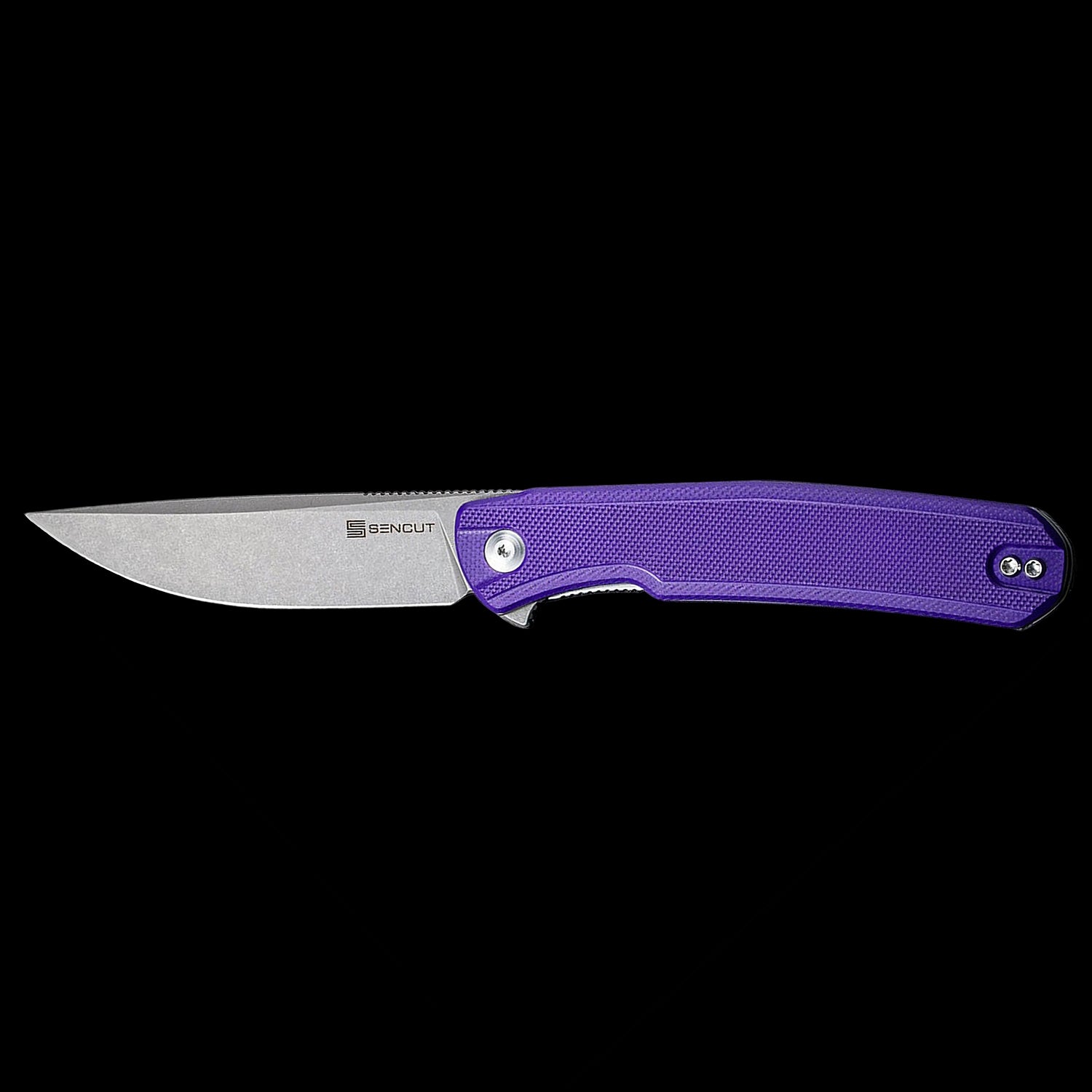 SENCUT Scitus D2 Stonewashed Flipper - Purple G10 Handle