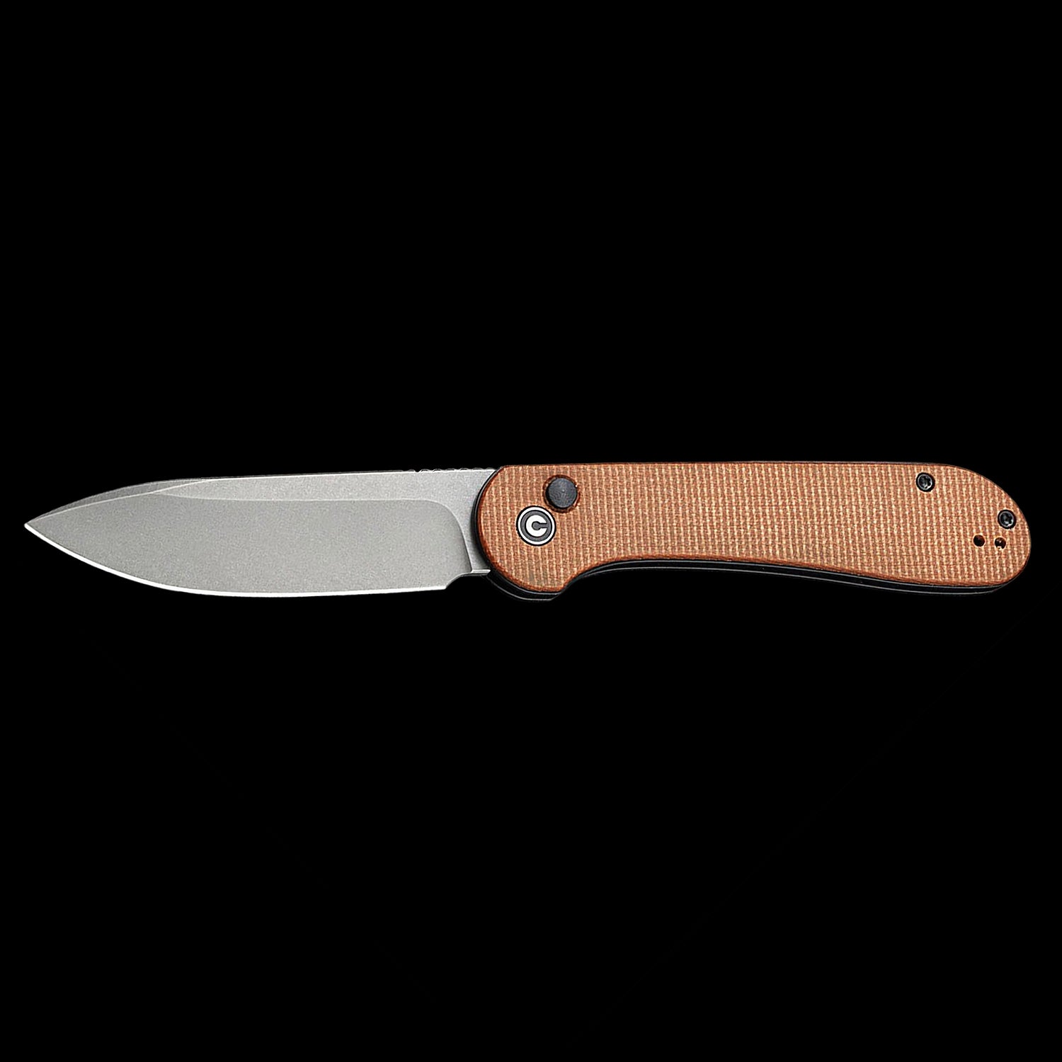 CIVIVI Elementum Gray Stonewashed Button Lock Flipper Brown Micarta Handle