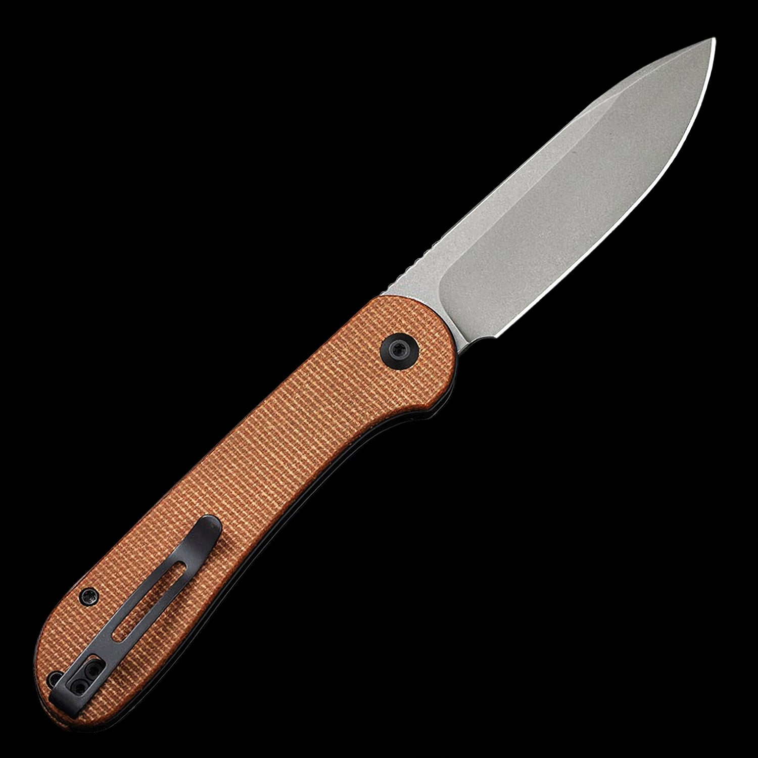 CIVIVI Elementum Gray Stonewashed Button Lock Flipper Brown Micarta Handle