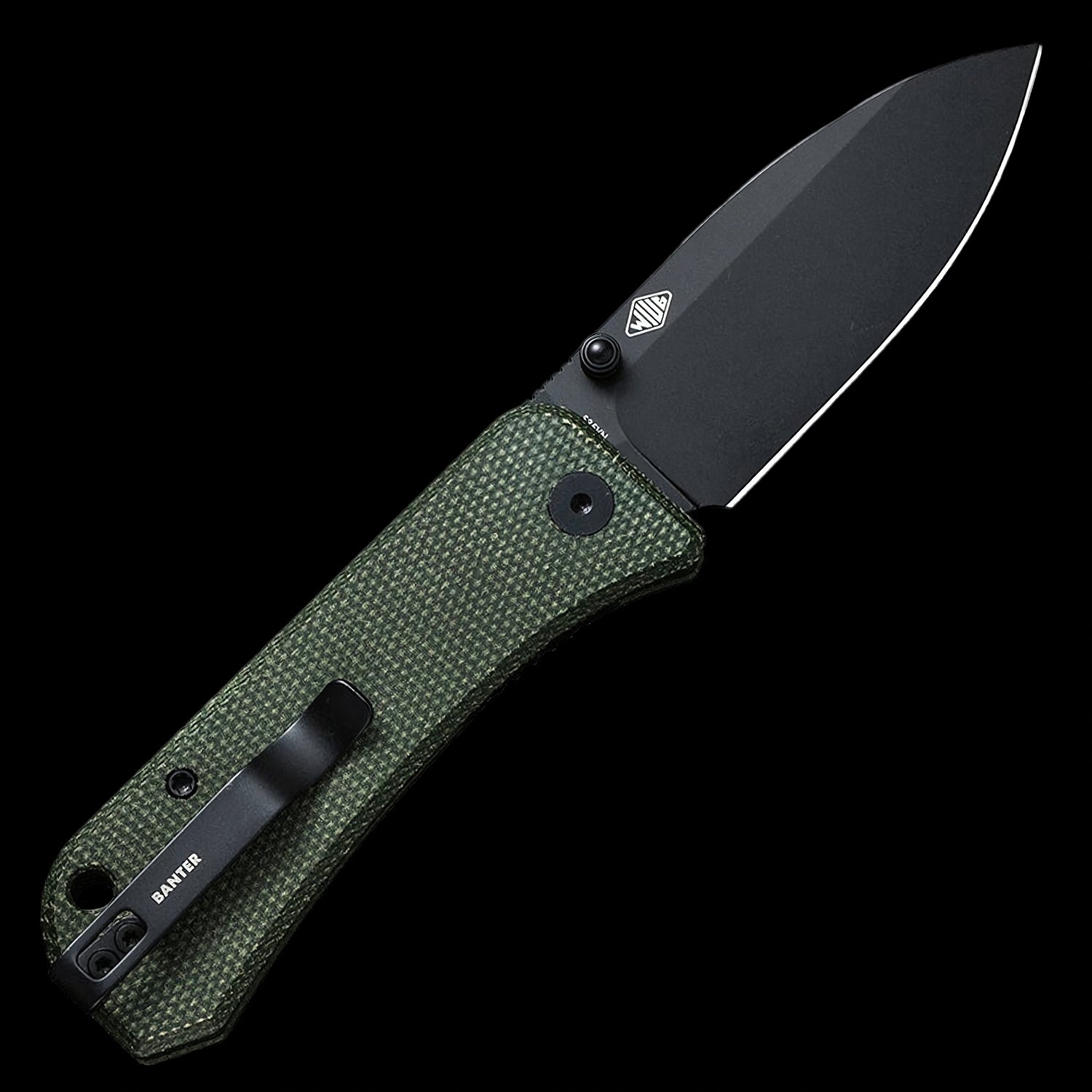 WE Knife Banter S35VN Black Stonewashed Pocket Knife - Green Micarta Handle