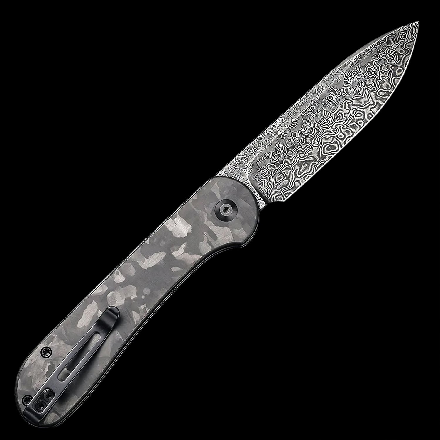 CIVIVI Elementum Damascus Steel Button Lock Pocket Knife Marble Carbon Fiber Handle