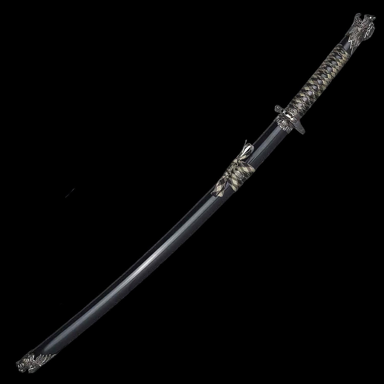 Black Highlander Dragon Collectible Display Katana Sword (dull blade)