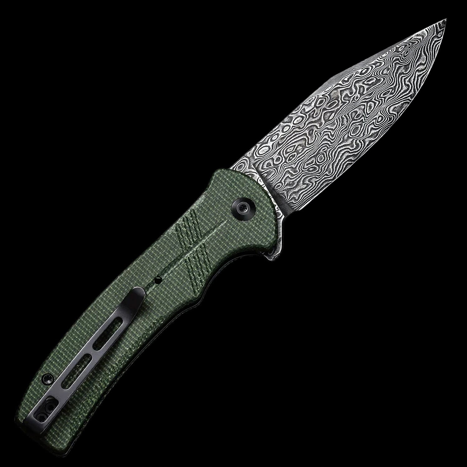 CIVIVI Cogent Damascus Steel Button Lock Flipper Green Micarta Handle