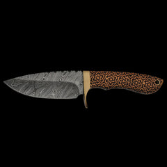 Old Ram 9" Damascus Steel (256 Layer) Hunting Knife Celtic Knot-work Wood Handle