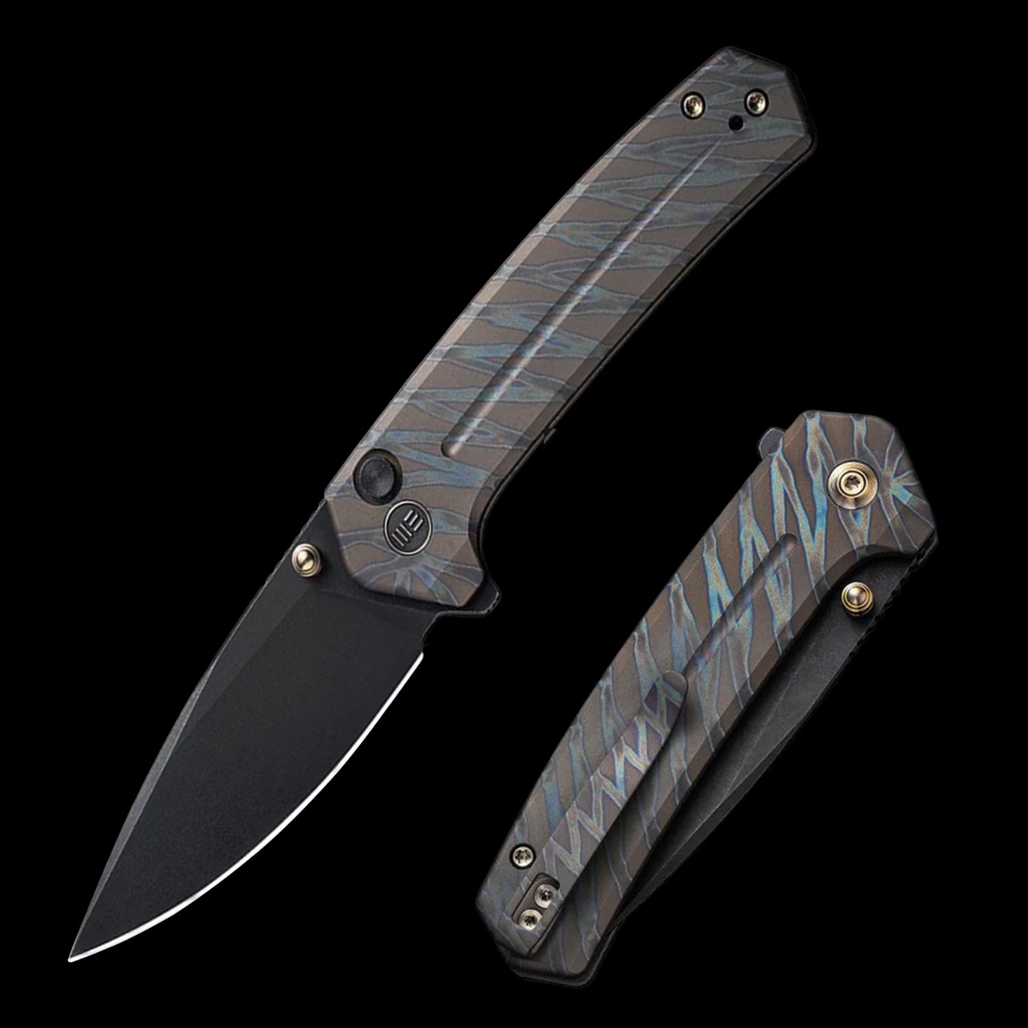 WE Knife Culex 20CV Flipper Pocket Knife - Titanium Tiger Stripe Flamed Handle