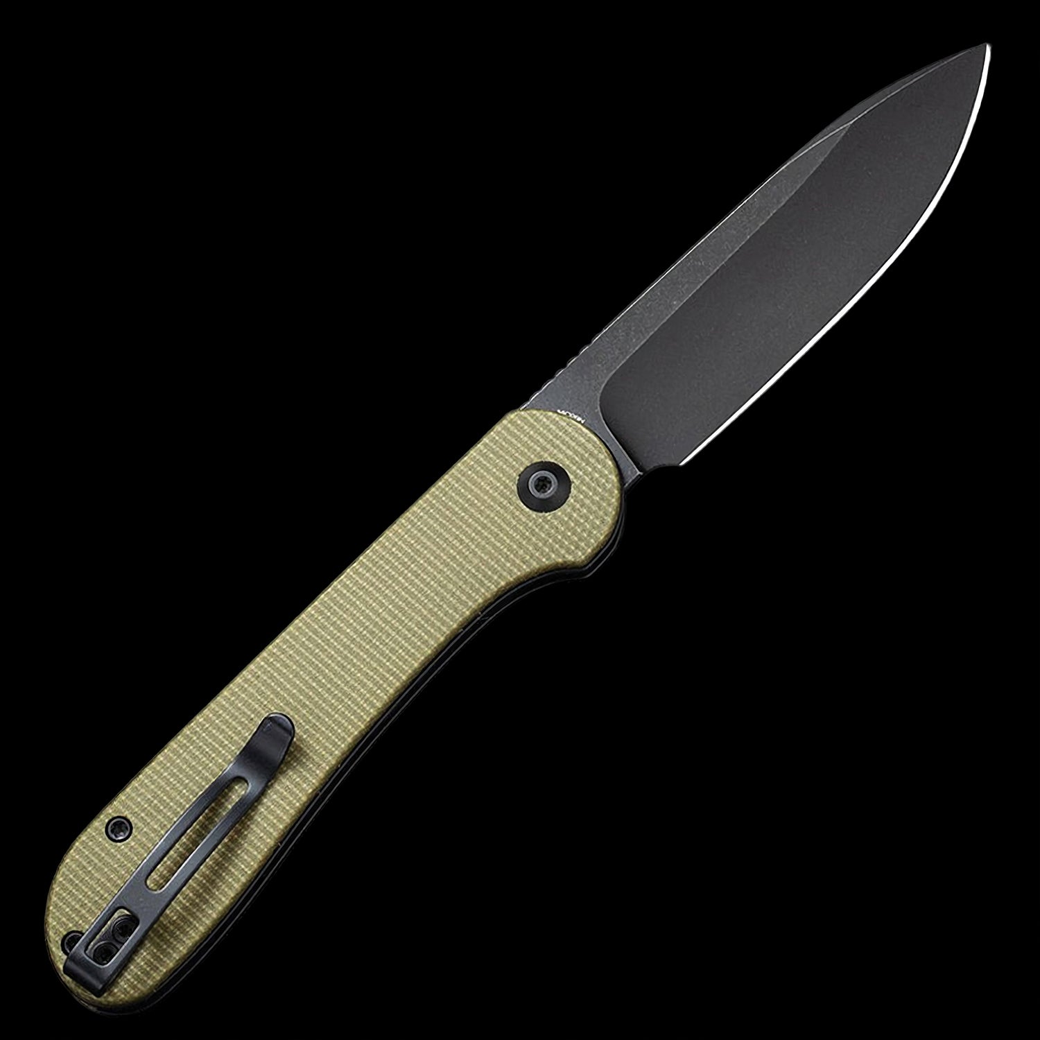 CIVIVI Elementum Black Stonewashed Button Lock Flipper Olive Micarta Handle