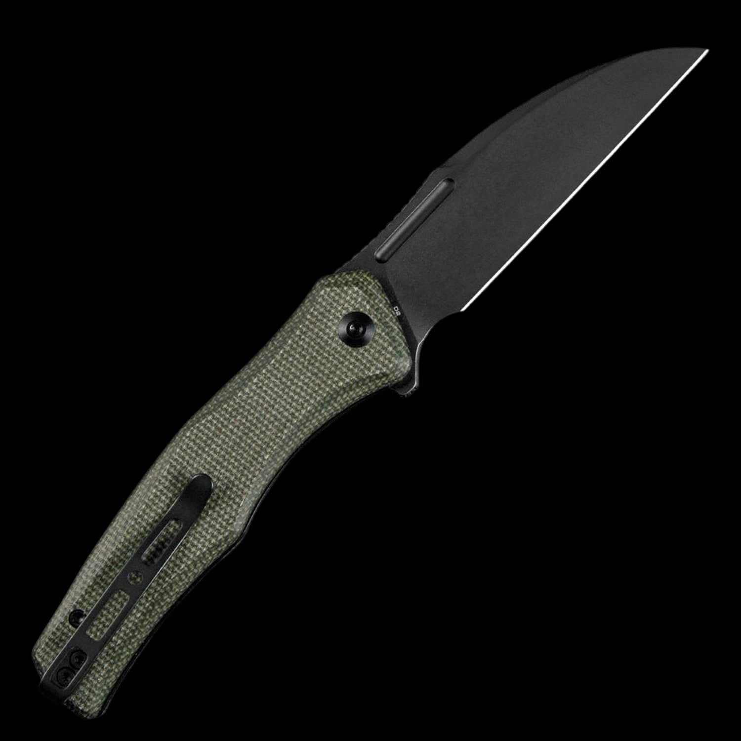 SENCUT Watauga D2 Stonewashed Button Lock Flipper - Green Micarta Handle