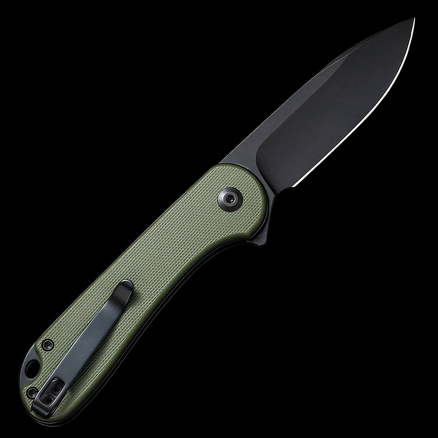 CIVIVI Elementum II Black Stonewashed Button Lock Flipper Knife OD Green G10 Handle