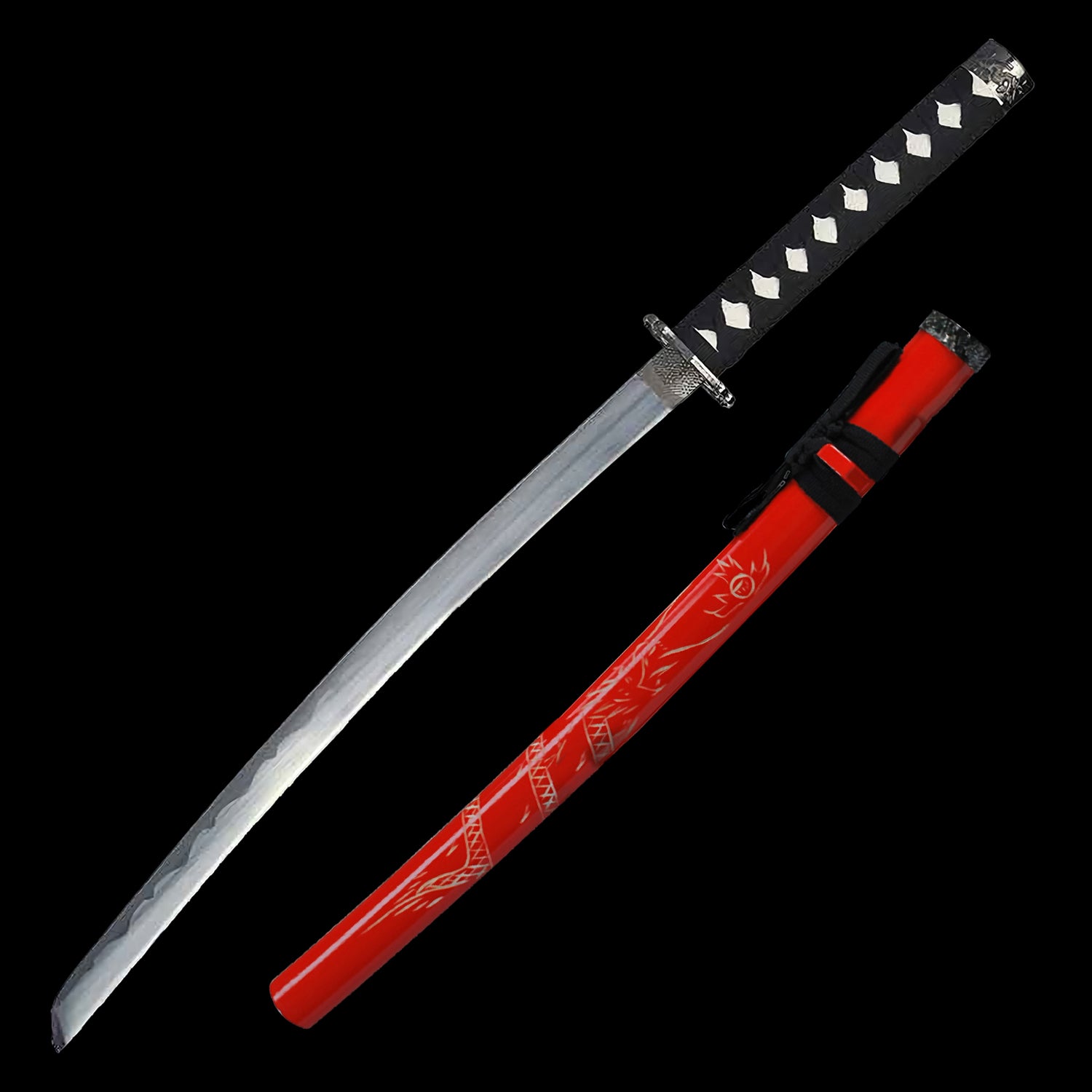 Red Dragon Collectible Display Triple Katana Sword Set with Stand (dull blade)