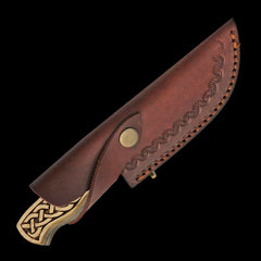 Rite Edge 7" Damascus Steel (256 Layer) Hunting Knife Celtic Knot-work Wood Handle