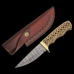 Rite Edge 7" Damascus Steel (256 Layer) Hunting Knife Celtic Knot-work Wood Handle