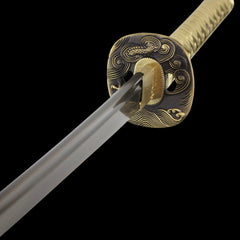 Onikiri Gold Damascus Katana Sword Battle Ready Handmade Orange