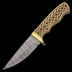 Rite Edge 7" Damascus Steel (256 Layer) Hunting Knife Celtic Knot-work Wood Handle