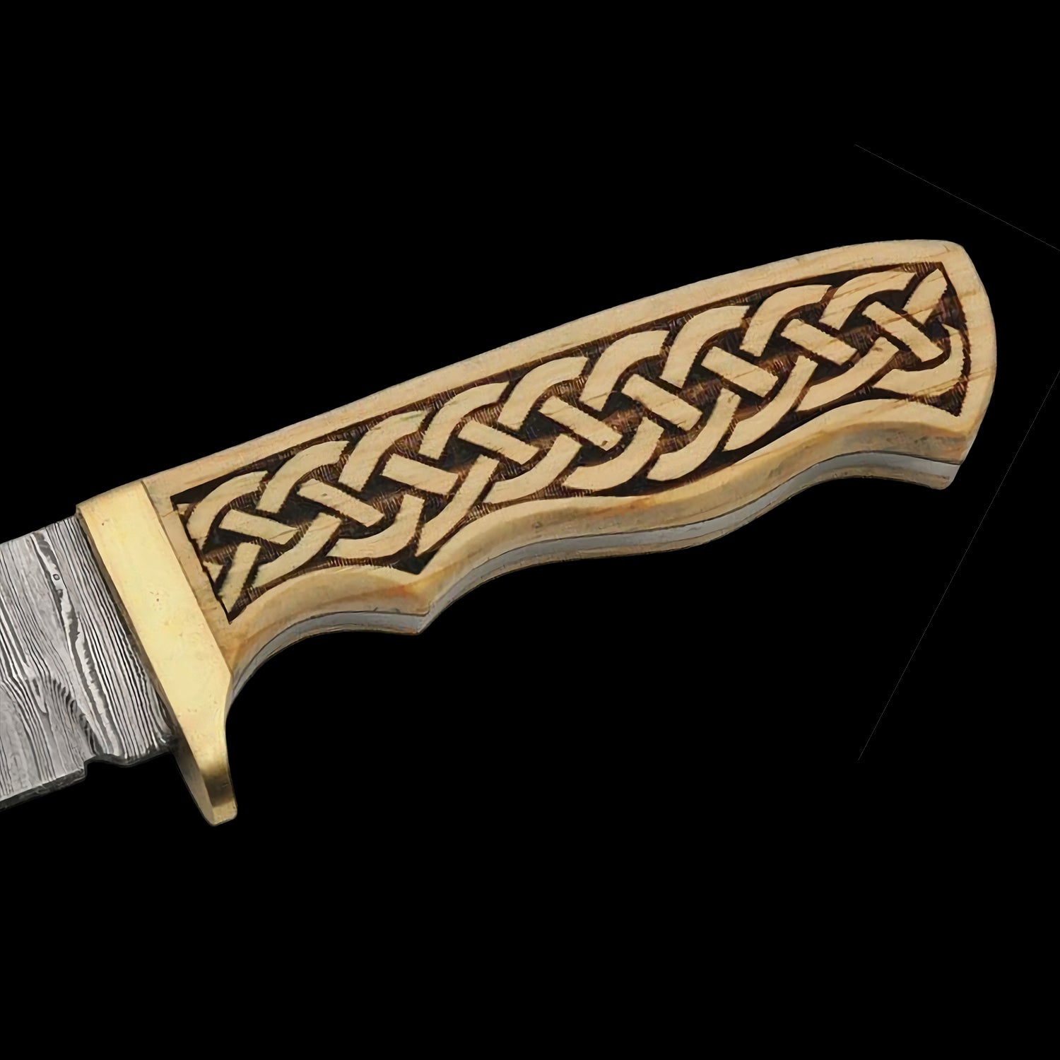 Rite Edge 7" Damascus Steel (256 Layer) Hunting Knife Celtic Knot-work Wood Handle